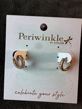 0439-Periwinkle by Barlow Gold-Tone Pave Hoop Earrings